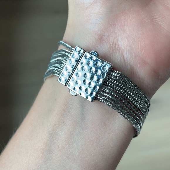 Silver Metal Monogram T Multi-Strand Chain Bracelet - Picture 5 of 7